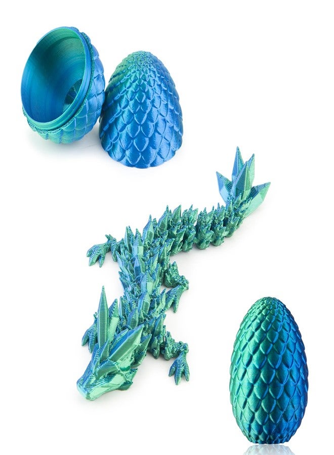 Dxldfks 3D Printed Dragon with Egg, Small Articulated Crystal Dragons Eggs for Easter Basket Stuffers Home Office Decoration Executive Desk Toys, Bluegreen - Image 1